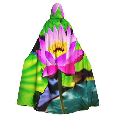 WOmeng Halloween-Umhang mit Lotusblumen-Aufdruck, Unisex, mit Kapuze, mittelalterliche Farben, Kostüm, Cosplay, Party von WOmeng