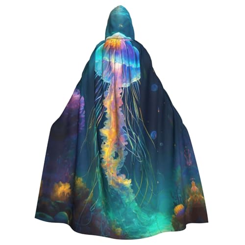 WOmeng Halloween-Umhang mit Quallen-Ozean-Druck, volle Länge, Unisex, mit Kapuze, mittelalterliche Farben, Kostüm, Cosplay, Party von WOmeng