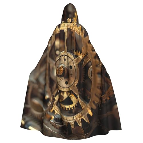 WOmeng Halloween-Umhang mit Uhr-Zahnradaufdruck, Unisex, mit Kapuze, mittelalterliche Farben, Kostüm, Cosplay, Party von WOmeng