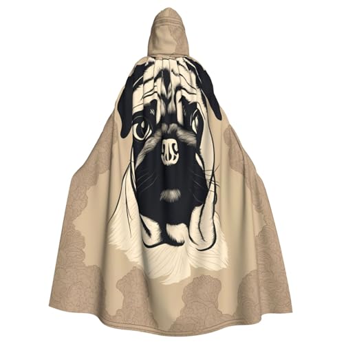 WOmeng Halloween-Umhang mit niedlichem Mops-Motiv, Unisex, mit Kapuze, mittelalterliche Farben, Kostüm, Cosplay, Party WOmeng Halloween-Umhang mit niedlichem Mops-Motiv, Unisex, mit Kapuze, mittelalterliche Farben, Kostüm, Cosplay, Party von WOmeng