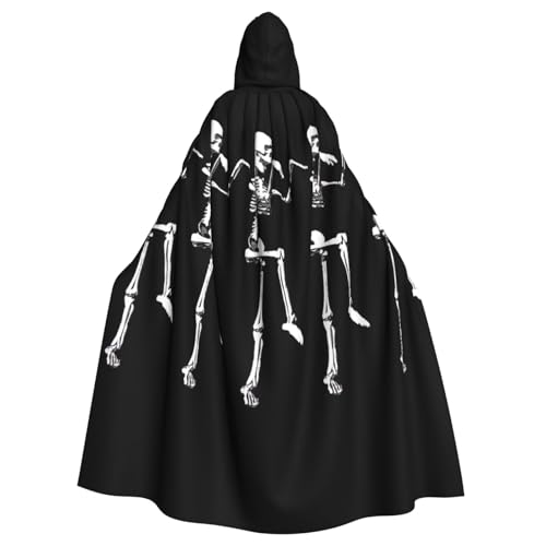 WOmeng Halloween beweglicher Skelett-Totenkopf-Druck, volle Länge, Halloween, Unisex, Umhang mit Kapuze, mittelalterliche Farben, Kostüm, Cosplay, Party von WOmeng