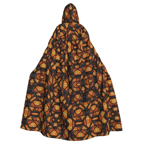 WOmeng Heaps Of Orange Monarch-Schmetterlinge-Druck, volle Länge, Halloween, Unisex, Umhang mit Kapuze, mittelalterliche Farben, Kostüm, Cosplay, Party von WOmeng