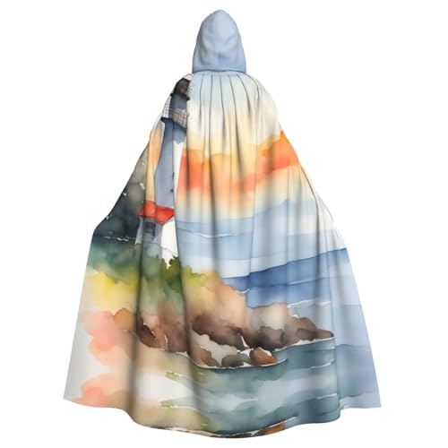WOmeng Leuchtturm-Druck, volle Länge, Halloween, Unisex, Umhang mit Kapuze, mittelalterliche Farben, Kostüm, Cosplay, Party WOmeng Leuchtturm-Druck, volle Länge, Halloween, Unisex, Umhang mit Kapuze, mittelalterliche Farben, Kostüm, Cosplay, Party von WOmeng