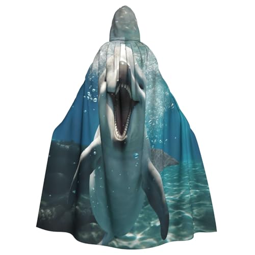 WOmeng Lustiger Tier-Delfin-Druck, volle Länge, Halloween, Unisex, Umhang mit Kapuze, mittelalterliche Farben, Kostüm, Cosplay, Party von WOmeng