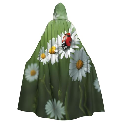 WOmeng Marienkäfer auf Gänseblümchen-Druck, volle Länge, Halloween, Unisex, Umhang mit Kapuze, mittelalterliche Farben, Kostüm, Cosplay, Party von WOmeng
