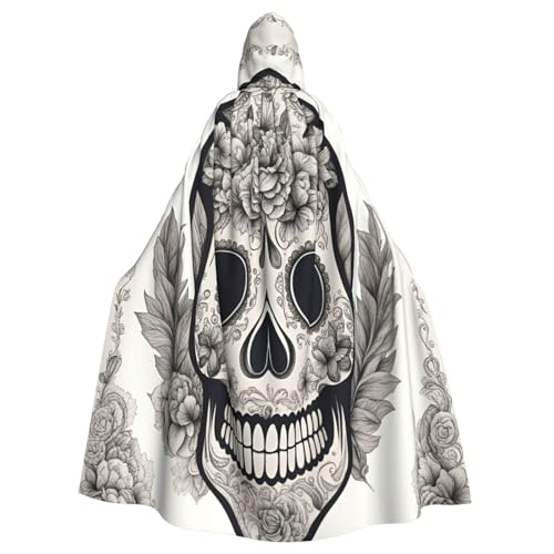 WOmeng Mexikanischer Totenkopf-Druck, volle Länge, Halloween, Unisex, Umhang mit Kapuze, mittelalterliche Farben, Kostüm, Cosplay, Party von WOmeng