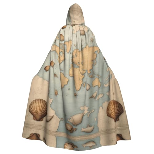 WOmeng Muschel-Druck, volle Länge, Halloween, Unisex, Umhang mit Kapuze, mittelalterliche Farben, Kostüm, Cosplay, Party von WOmeng