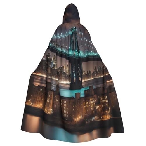 WOmeng New York Manhattan Bridge Night Print Full Length Halloween Unisex Cloak Hooded Medieval Colors Costume Cosplay Party von WOmeng