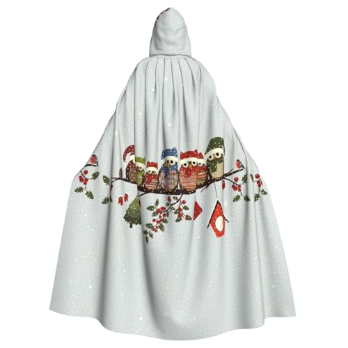 WOmeng Niedliche Weihnachts-Eulen auf Ast, volle Länge, Halloween, Unisex, Umhang, mit Kapuze, mittelalterliche Farben, Kostüm, Cosplay, Party von WOmeng