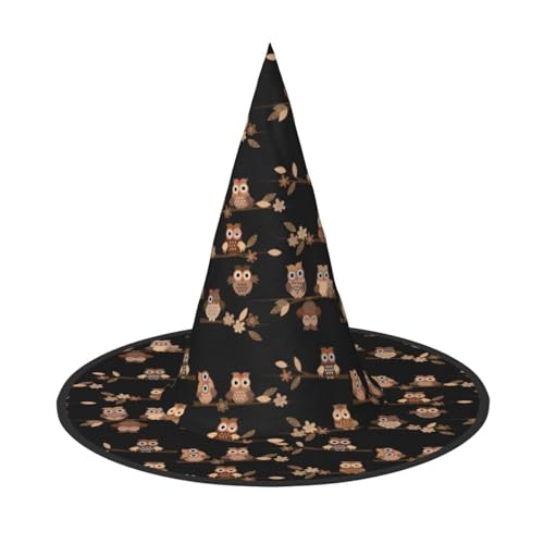 WOmeng Niedlicher brauner Cartoon-Eulen-Druck, Halloween, Hexenhut, Karnevalskostüm, Zubehör, faltbar, leicht, für Festivals von WOmeng
