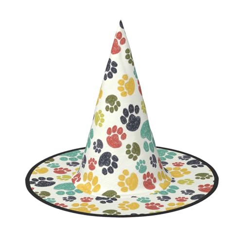 WOmeng Niedlicher bunter Hundepfotenabdruck, Halloween-Hexenhut, Karnevalskostüm, Zubehör, faltbar, leicht, für Festivals von WOmeng