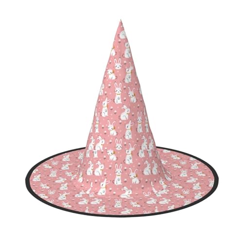 WOmeng Niedlicher weißer Hasen-Druck, Halloween, Hexenhut, Karneval, Kostüm, Zubehör, faltbar, leicht, für Festivals von WOmeng