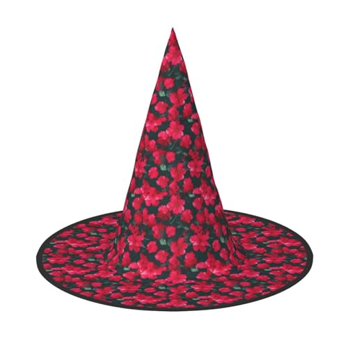 WOmeng Rot Rosa Blumendruck Halloween Hexenhut Karneval Kostüm Zubehör Faltbare Leichte Kappe Festivals von WOmeng