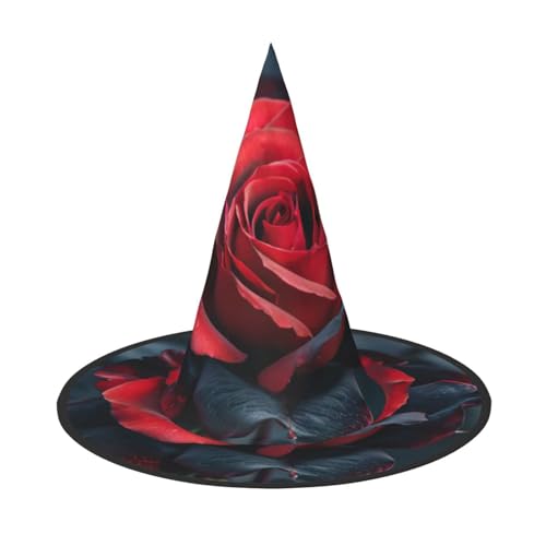 WOmeng Rote und schwarze Rose Druck Halloween Hexenhut Karneval Kostüm Zubehör Faltbare leichte Kappe Festivals von WOmeng