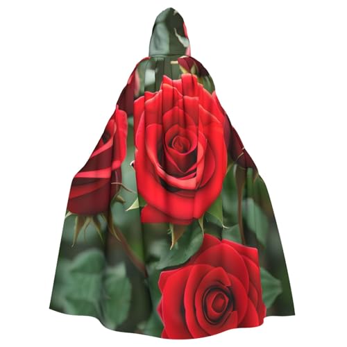 WOmeng Roter Rosen-Blumendruck, volle Länge, Halloween, Unisex, Umhang mit Kapuze, mittelalterliche Farben, Kostüm, Cosplay, Party von WOmeng