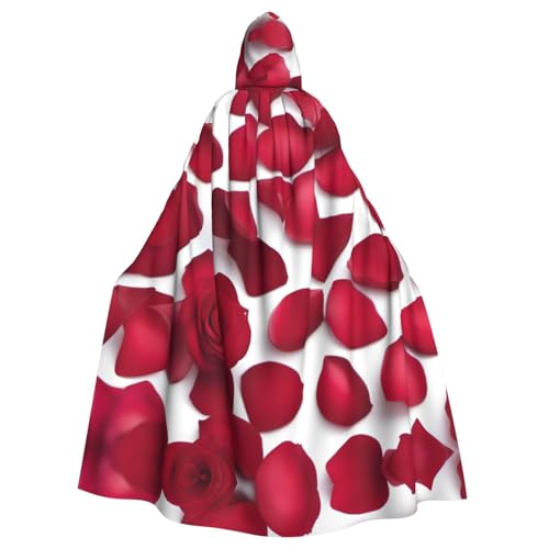 WOmeng Roter Rosenblüten-Druck, volle Länge, Halloween, Unisex, Umhang mit Kapuze, mittelalterliche Farben, Kostüm, Cosplay, Party von WOmeng
