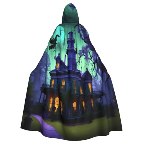 WOmeng Schwarzer Haunted Mansion-Druck, volle Länge, Halloween, Unisex, Umhang mit Kapuze, mittelalterliche Farben, Kostüm, Cosplay, Party von WOmeng