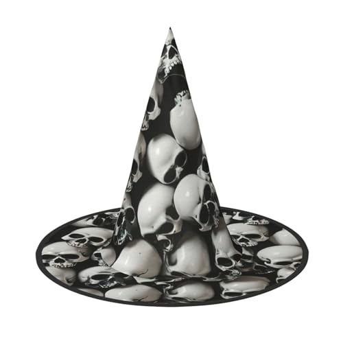 WOmeng Schwarzer Totenkopf Druck Halloween Hexenhut Karneval Kostüm Zubehör Faltbare Leichte Kappe Festivals von WOmeng