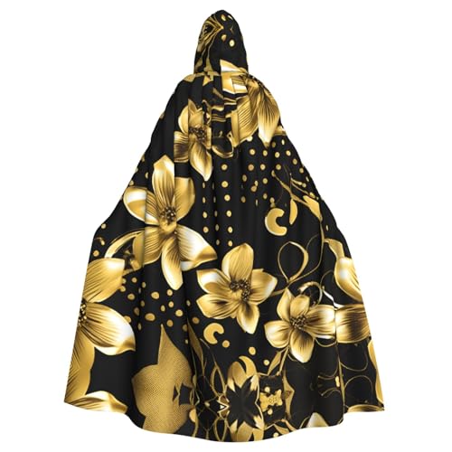 WOmeng Schwarzer und goldener Blumendruck, volle Länge, Halloween, Unisex, Umhang mit Kapuze, mittelalterliche Farben, Kostüm, Cosplay, Party von WOmeng
