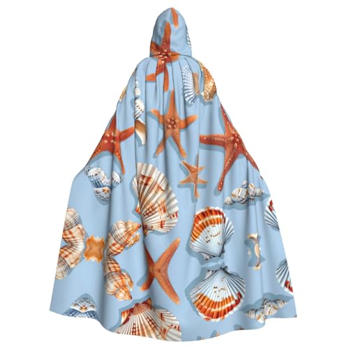 WOmeng Seestern- und Muschelmuster-Druck, volle Länge, Halloween, Unisex, Umhang mit Kapuze, mittelalterliche Farben, Kostüm, Cosplay, Party WOmeng Seestern- und Muschelmuster-Druck, volle Länge, Halloween, Unisex, Umhang mit Kapuze, mittelalterliche Farben, Kostüm, Cosplay, Party von WOmeng