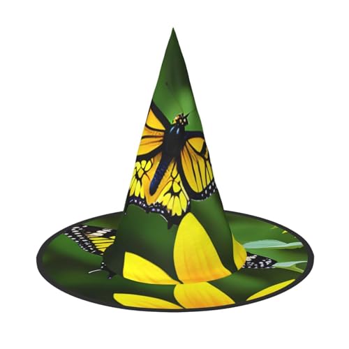 WOmeng Sonnenblume Schmetterling Druck Halloween Hexenhut Karneval Kostüm Zubehör Faltbare Leichte Kappe Festivals WOmeng Sonnenblume Schmetterling Druck Halloween Hexenhut Karneval Kostüm Zubehör Faltbare Leichte Kappe Festivals von WOmeng