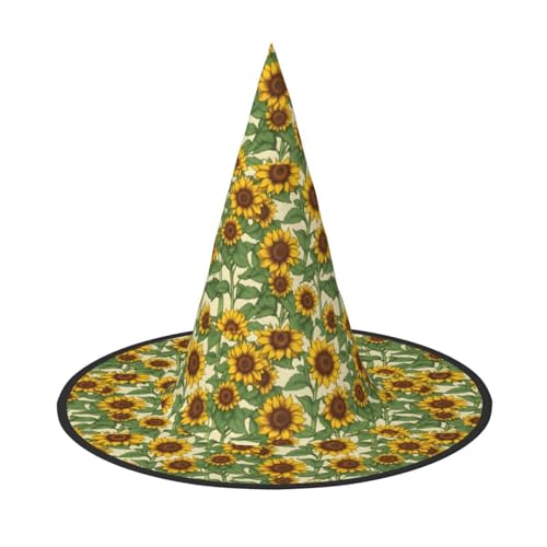 WOmeng Sonnenblumen-Druck Halloween Hexenhut Karneval Kostüm Zubehör Faltbare Leichte Kappe Festivals von WOmeng