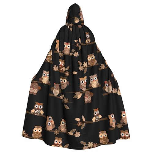 WOmeng Süßer brauner Cartoon-Eulen-Druck, volle Länge, Halloween, Unisex, Umhang mit Kapuze, mittelalterliche Farben, Kostüm, Cosplay, Party von WOmeng