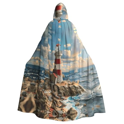 WOmeng The Seaside Leuchtturm-Druck, volle Länge, Halloween, Unisex, Umhang mit Kapuze, mittelalterliche Farben, Kostüm, Cosplay, Party WOmeng The Seaside Leuchtturm-Druck, volle Länge, Halloween, Unisex, Umhang mit Kapuze, mittelalterliche Farben, Kostüm, Cosplay, Party von WOmeng
