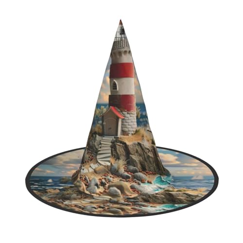 WOmeng The Seaside Leuchtturm Druck Halloween Hexenhut Karneval Kostüm Zubehör Faltbare Leichte Kappe Festivals von WOmeng