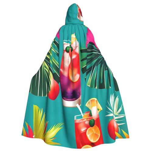 WOmeng Tropischer Cocktail-Druck, volle Länge, Halloween, Unisex, Umhang mit Kapuze, mittelalterliche Farben, Kostüm, Cosplay, Party von WOmeng