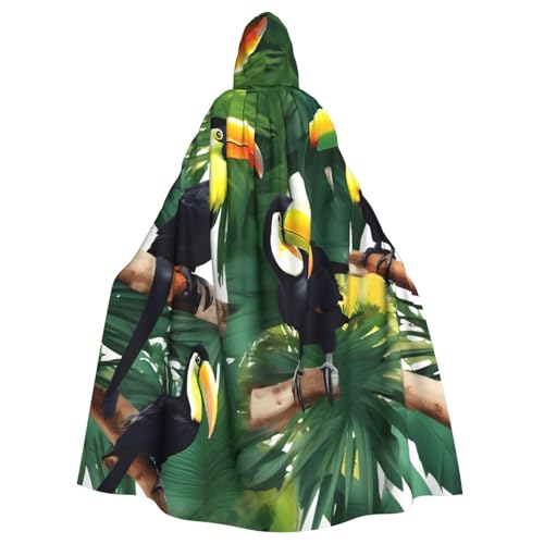 WOmeng Tukane, Papagei, Palme, Blätter, Druck, volle Länge, Halloween, Unisex, Umhang, mit Kapuze, mittelalterliche Farben, Kostüm, Cosplay, Party von WOmeng