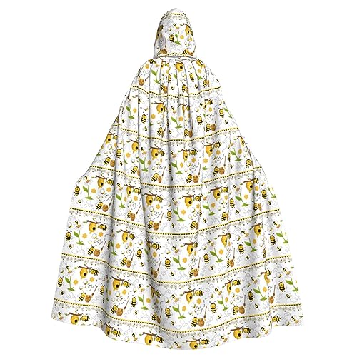 WOmeng Umhang mit Bienen-Motiv, volle Länge, Unisex, mit Kapuze, mittelalterliche Farben, Kostüm, Cosplay, Party von WOmeng