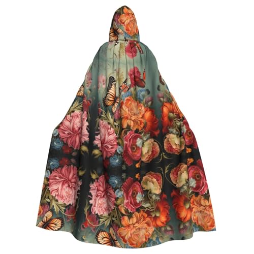 WOmeng Umhang mit Blumen und Schmetterlingen in voller Länge, Unisex, mit Kapuze, mittelalterliche Farben, Kostüm, Cosplay, Party von WOmeng