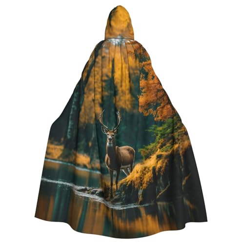 WOmeng Umhang mit Hirschbär-Elch-Aufdruck, volle Länge, Unisex, mit Kapuze, mittelalterliche Farben, Kostüm, Cosplay, Party von WOmeng