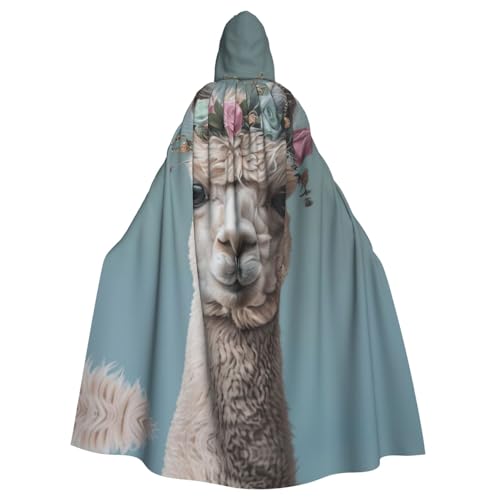 WOmeng Umhang mit Kapuze "I Love Alpakas", volle Länge, Unisex, Mittelalter-Farben, Kostüm, Cosplay, Party von WOmeng