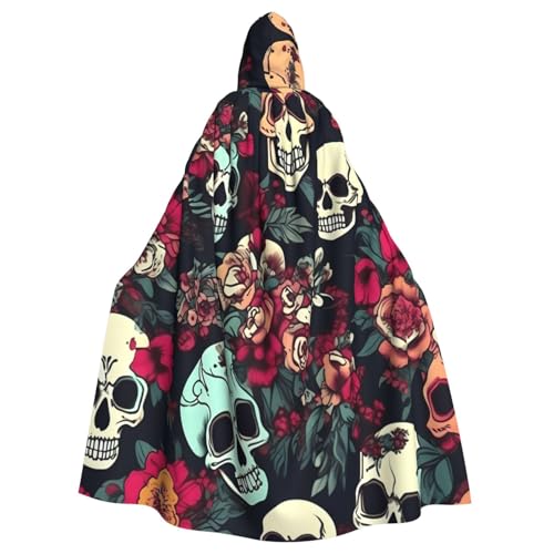 WOmeng Umhang mit buntem Totenkopf-Motiv, volle Länge, Halloween, Unisex, mit Kapuze, mittelalterliche Farben, Kostüm, Cosplay, Party von WOmeng