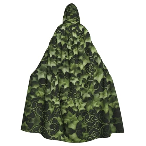 WOmeng Umhang mit floralen Wirbeln und Efeu-Druck, volle Länge, Halloween, Unisex, mit Kapuze, mittelalterliche Farben, Kostüm, Cosplay, Party von WOmeng