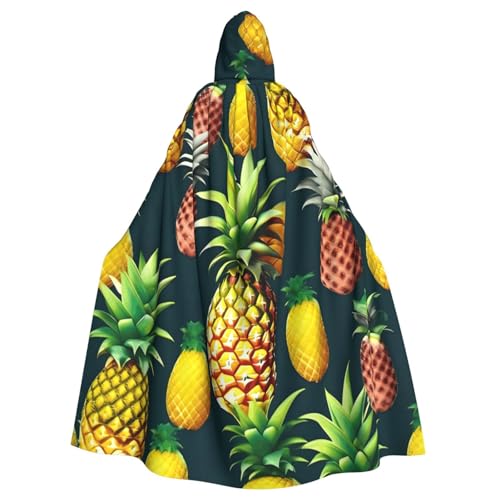 WOmeng Umhang mit tropischen Früchten, Ananas-Druck, volle Länge, Halloween, Unisex, mit Kapuze, mittelalterliche Farben, Kostüm, Cosplay, Party von WOmeng