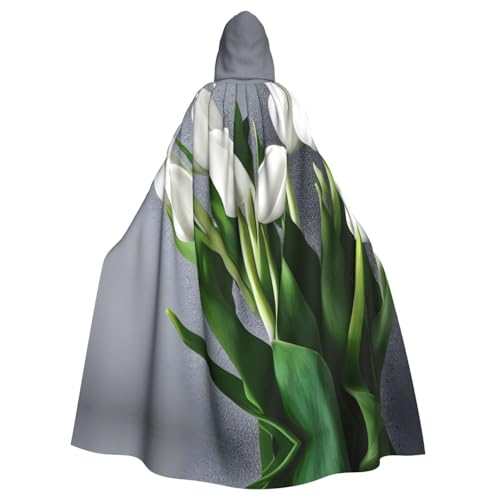 WOmeng Umhang mit weißen Tulpen und Blumen, Halloween, Unisex, mit Kapuze, mittelalterliche Farben, Kostüm, Cosplay, Party WOmeng Umhang mit weißen Tulpen und Blumen, Halloween, Unisex, mit Kapuze, mittelalterliche Farben, Kostüm, Cosplay, Party von WOmeng