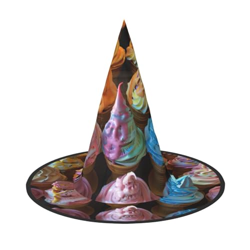 WOmeng Viele farbige Eiscreme-Druck, Halloween, Hexenhut, Karneval, Kostüm, Zubehör, faltbar, leicht, für Festivals von WOmeng