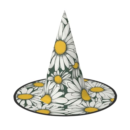 WOmeng Weiße Gänseblümchen Druck Halloween Hexenhut Karneval Kostüm Zubehör Faltbare Leichte Kappe Festivals WOmeng Weiße Gänseblümchen Druck Halloween Hexenhut Karneval Kostüm Zubehör Faltbare Leichte Kappe Festivals von WOmeng