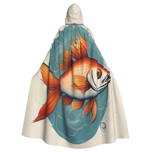 WOmeng Wunderschöner Fisch-Druck, volle Länge, Halloween, Unisex, Umhang mit Kapuze, mittelalterliche Farben, Kostüm, Cosplay, Party von WOmeng