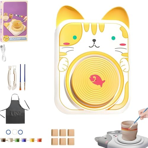 Niedliches Töpferscheiben-Set Mit Tiermotiv, Porzellanmaschine In Tierform, DIY-Keramik-Kunst- Und Handwerksstudio, For Mädchen Und Jungen, Kinderspielzeug(Cat,6) von WPDUIODF