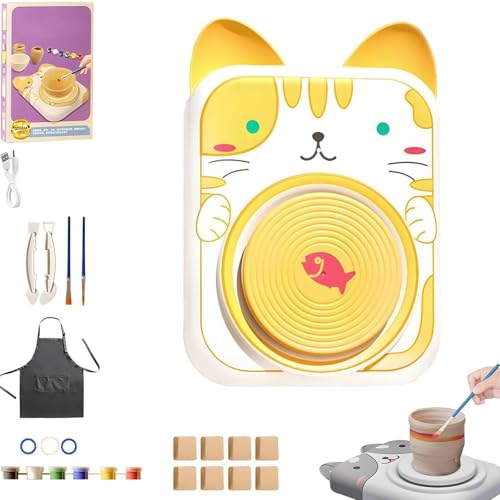 Niedliches Töpferscheiben-Set Mit Tiermotiv, Porzellanmaschine In Tierform, DIY-Keramik-Kunst- Und Handwerksstudio, For Mädchen Und Jungen, Kinderspielzeug(Cat,8) von WPDUIODF