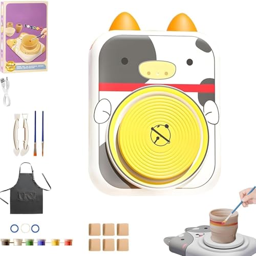 Niedliches Töpferscheiben-Set Mit Tiermotiv, Porzellanmaschine In Tierform, DIY-Keramik-Kunst- Und Handwerksstudio, For Mädchen Und Jungen, Kinderspielzeug(Cow,6) von WPDUIODF