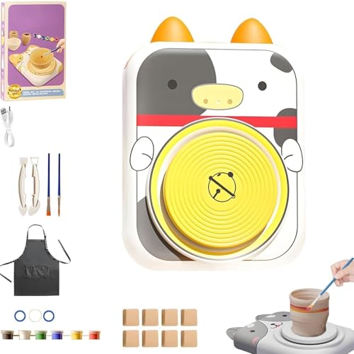 Niedliches Töpferscheiben-Set Mit Tiermotiv, Porzellanmaschine In Tierform, DIY-Keramik-Kunst- Und Handwerksstudio, For Mädchen Und Jungen, Kinderspielzeug(Cow,8) von WPDUIODF