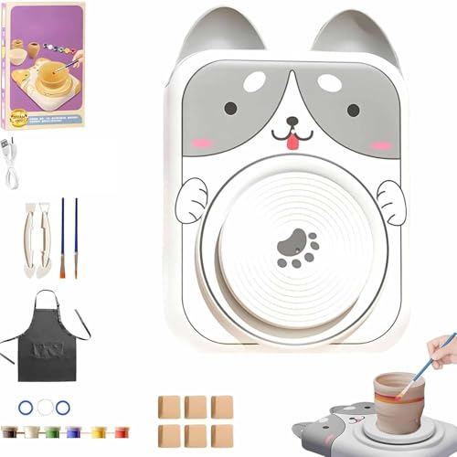 Niedliches Töpferscheiben-Set Mit Tiermotiv, Porzellanmaschine In Tierform, DIY-Keramik-Kunst- Und Handwerksstudio, For Mädchen Und Jungen, Kinderspielzeug(Dog,6) von WPDUIODF