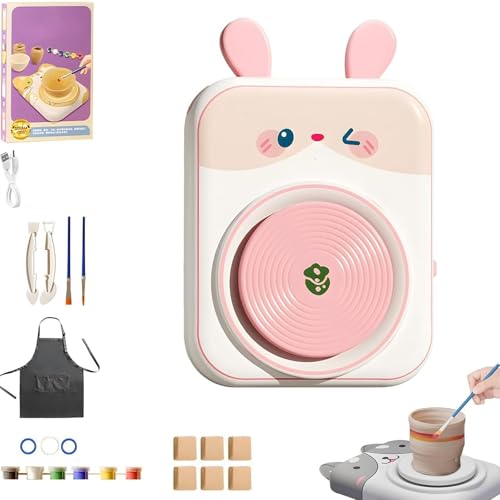 Niedliches Töpferscheiben-Set Mit Tiermotiv, Porzellanmaschine In Tierform, DIY-Keramik-Kunst- Und Handwerksstudio, For Mädchen Und Jungen, Kinderspielzeug(White,6) von WPDUIODF