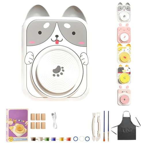 Niedliches Töpferscheiben-Set Mit Tiermotiven, Tonstudio Mit Tiermotiven, DIY-Mini-Töpferstudio Und Komplettes Malset, Perfektes Geburtstags- Und For Jungen Und Mädchen(01,6Clay) von WPDUIODF