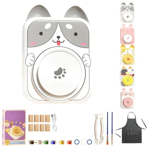 Niedliches Töpferscheiben-Set Mit Tiermotiven, Tonstudio Mit Tiermotiven, DIY-Mini-Töpferstudio Und Komplettes Malset, Perfektes Geburtstags- Und For Jungen Und Mädchen(01,8Clay) von WPDUIODF